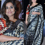 Vidya Balan In Our Beige Black Kilim silk Shibori Saree Set